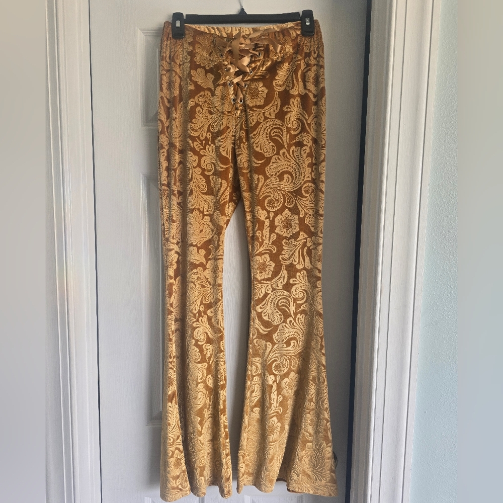 Floral Lace-Up Boot Cut Pants
